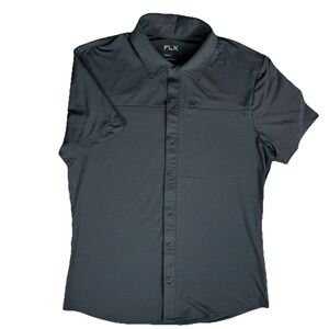 FLX Shirt Mens Small Gray Urban Commuter‎ Short Sleeve Button Front Tech Stretch